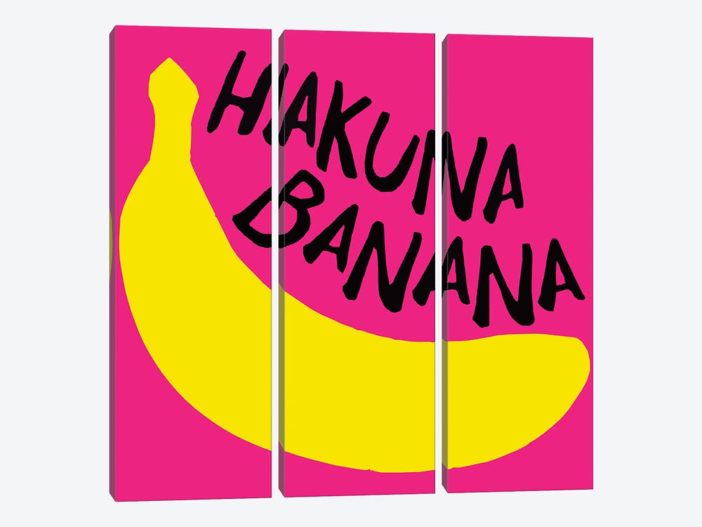 Banana Yellow Pink Fruit Coloring Illustration by Art Mirano 3-piece Canvas Wall Art