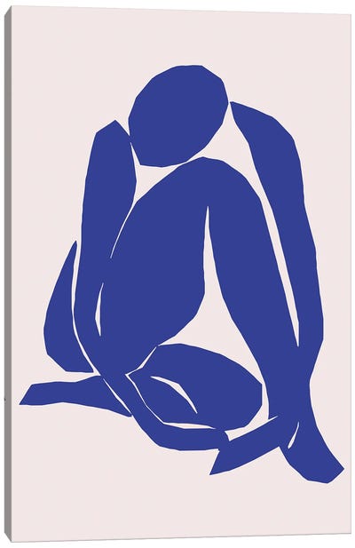 Navy Blue Woman Sitting Canvas Art Print - The Cut Outs Collection