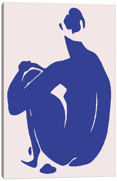 Navy Blue Woman Sitting II Canvas Art Print - Blue Nude Collection