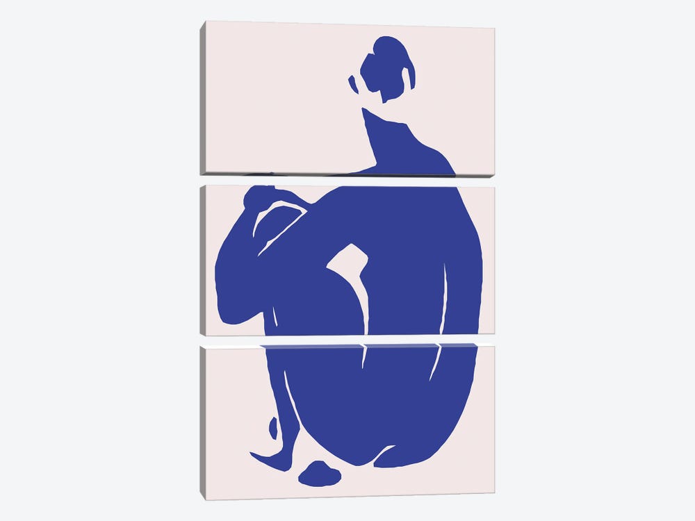 Navy Blue Woman Sitting II by Art Mirano 3-piece Canvas Print
