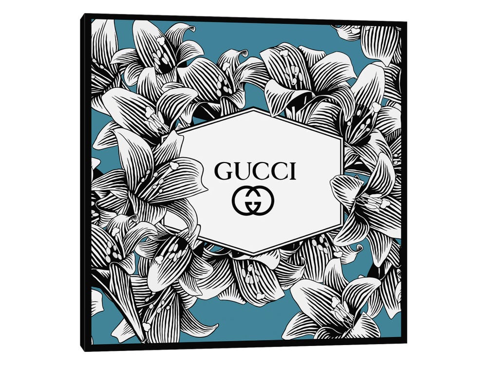 Art Mirano Large Canvas Prints - Blue Gucci in Lílium Flowers ( Fashion > Fashion Brands > Gucci art) - 48x48 in