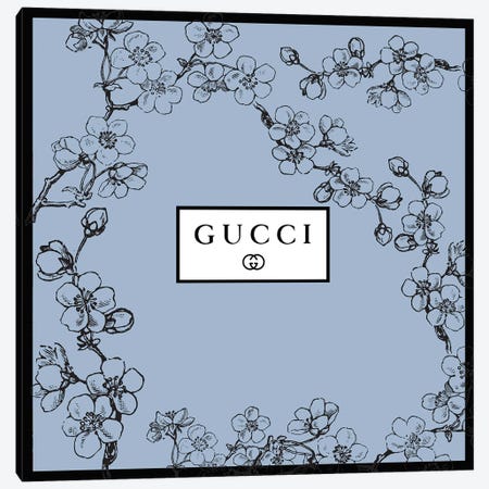 Gucci In Flowers Blue Navy Canvas Print by Art Mirano