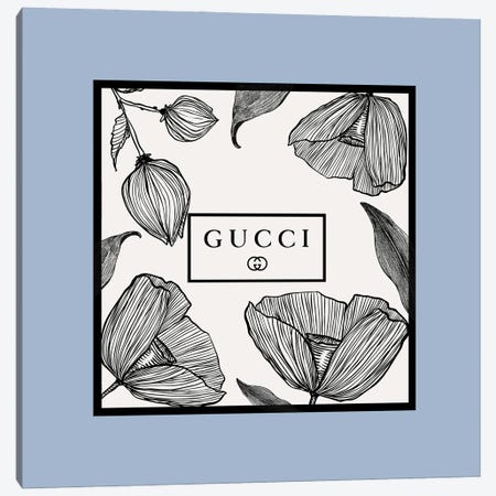 Blue Frame Gucci Flowers Canvas Print #ARM673} by Art Mirano Canvas Wall Art