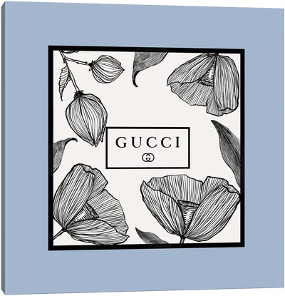 Blue Frame Gucci Flowers Canvas Art Print - Gucci Art