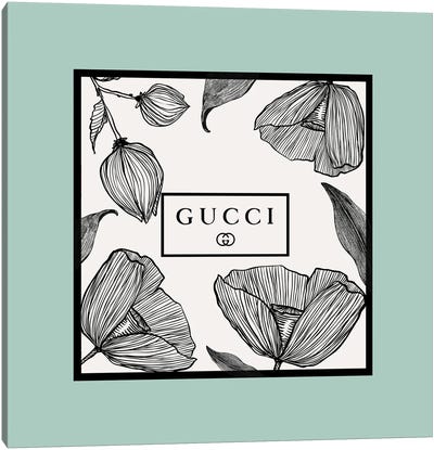 Mint Frame Gucci Flowers Canvas Art Print - Gucci Art