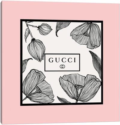 Pink Frame Gucci Flowers Canvas Art Print - Gucci Art