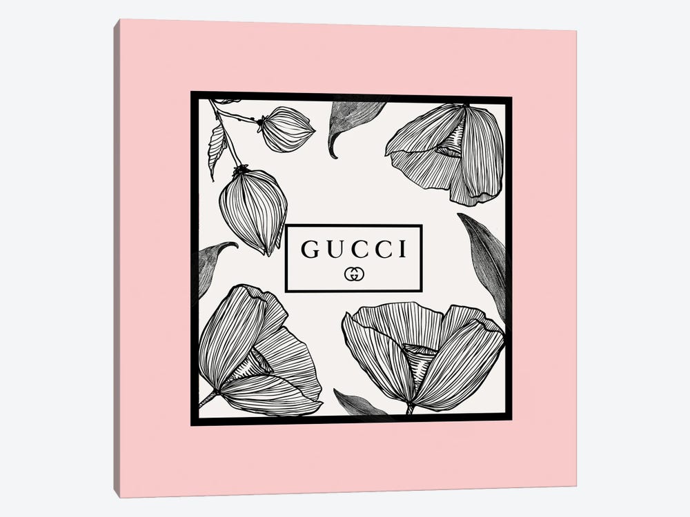 Pink Frame Gucci Flowers 1-piece Canvas Art