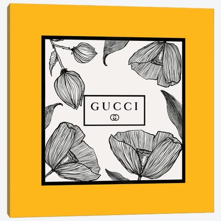 Yellow Frame Gucci Flowers Canvas Print #ARM676} by Art Mirano Canvas Art Print