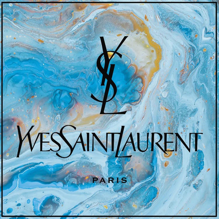 Yves Saint Laurent Blue Abstract Ysl Black Letters