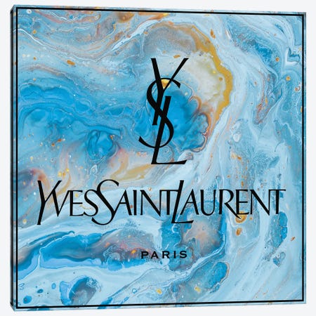 Yves Saint Laurent Blue Abstract Ysl Black Letters Canvas Print #ARM681} by Art Mirano Canvas Print