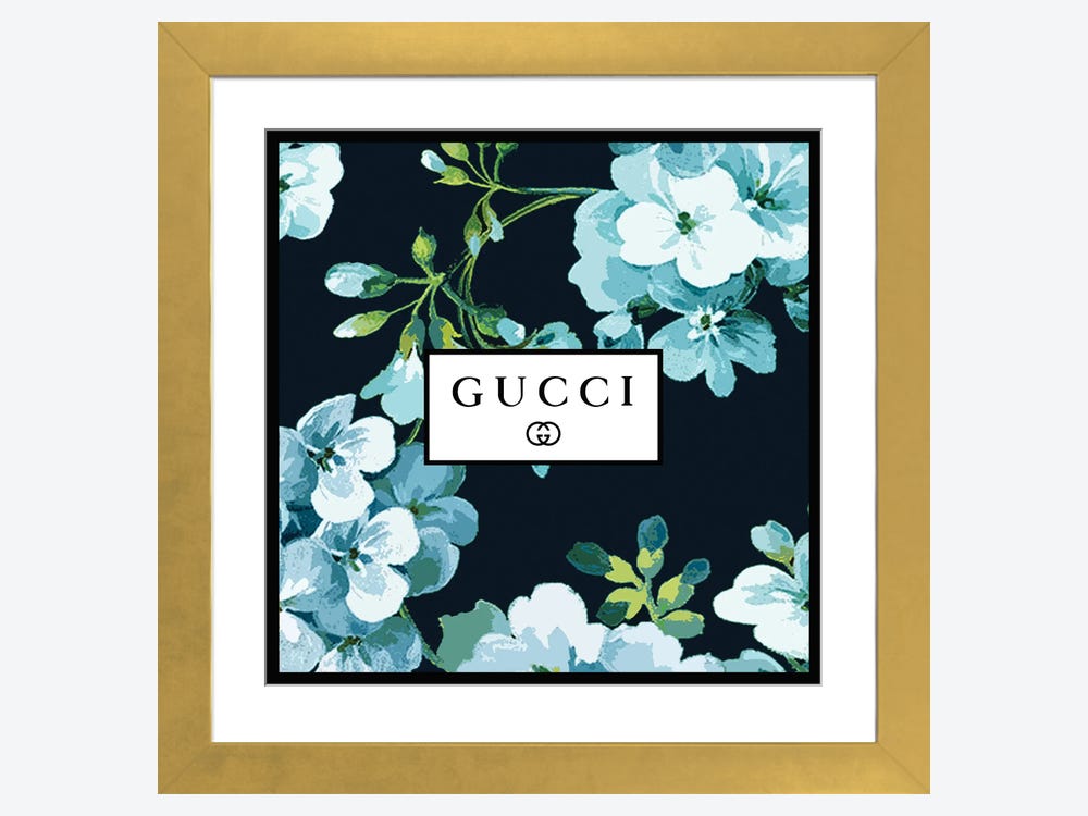 Gucci In Flowers Blue Navy Canvas Print by Art Mirano