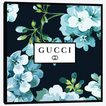 Gucci In Flowers Blue Navy Canvas Print #ARM682} by Art Mirano Canvas Art Print