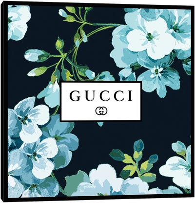 Gucci In Flowers Blue Navy Canvas Art Print - Art Mirano