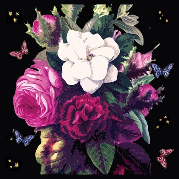 Art Mirano: Flowers And Butterflies In The Night by Art Mirano