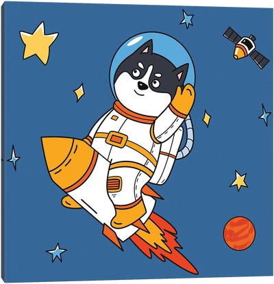 Dog In Space III Canvas Art Print - Shiba Inu Art