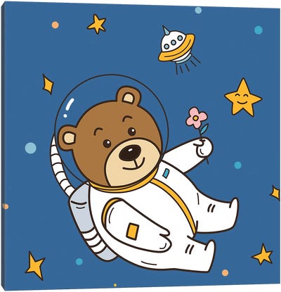 Bear In Space Canvas Art Print - Brown Bear Art