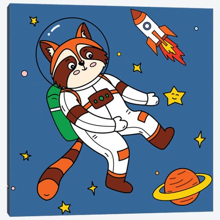 Raccoon In Space Canvas Print #ARM747} by Art Mirano Canvas Art Print