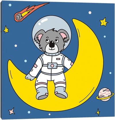 Koala Bear In Space Canvas Art Print - Koala Art