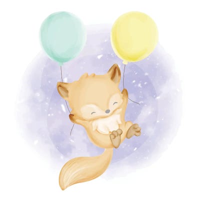 Baby Foxy With Balloons by Art Mirano multi panel art