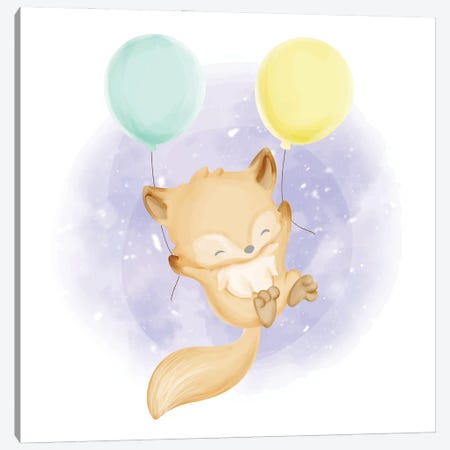 Baby Foxy With Balloons Canvas Print #ARM856} by Art Mirano Canvas Art Print