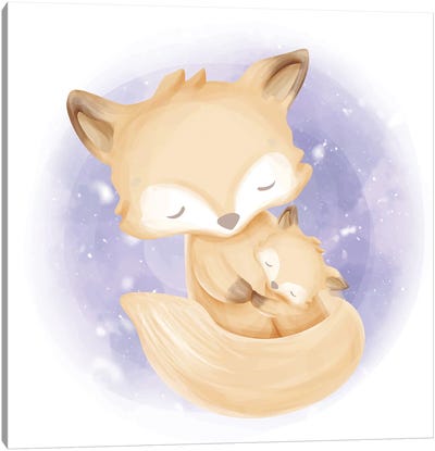 Mother And Child Fox Canvas Art Print - Unconditional Love