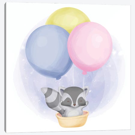 Raccoon And Balloons For Kids Room Canvas Print #ARM858} by Art Mirano Canvas Wall Art
