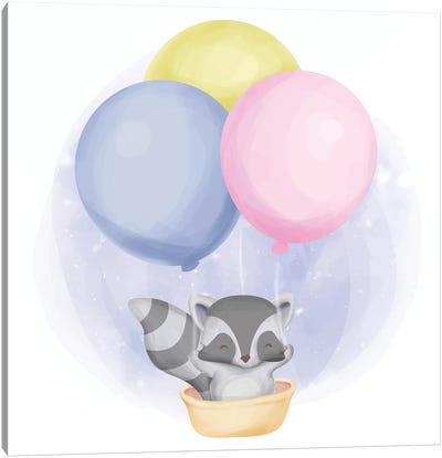 Raccoon And Balloons For Kids Room Canvas Art Print - Raccoon Art
