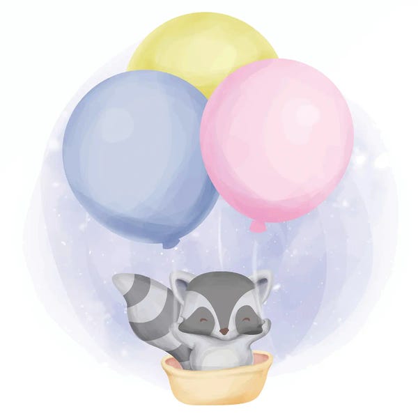 Balloons: Raccoon And Balloons For Kids Room by Art Mirano