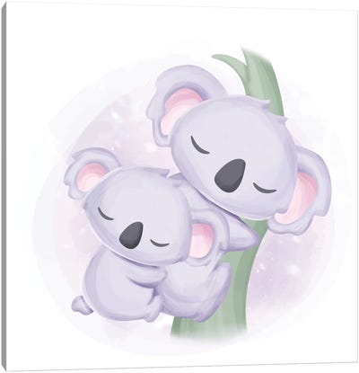 Mommy And Kid For Kids Room Canvas Art Print - Koala Art