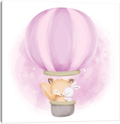 Baby Foxy And Rabbit Canvas Art Print - Hot Air Balloon Art