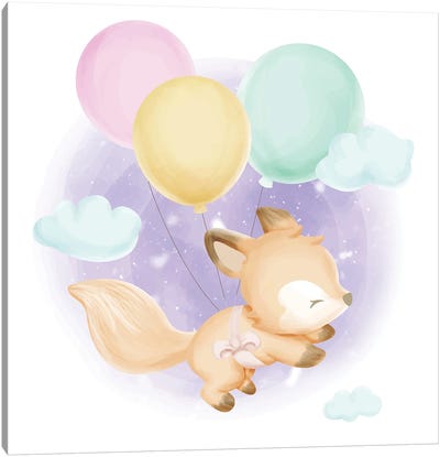 Baby Foxy And Balloons Canvas Art Print - Balloons