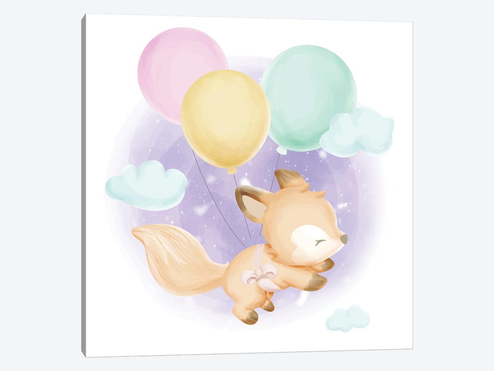 Baby Foxy And Balloons by Art Mirano 1-piece Canvas Art