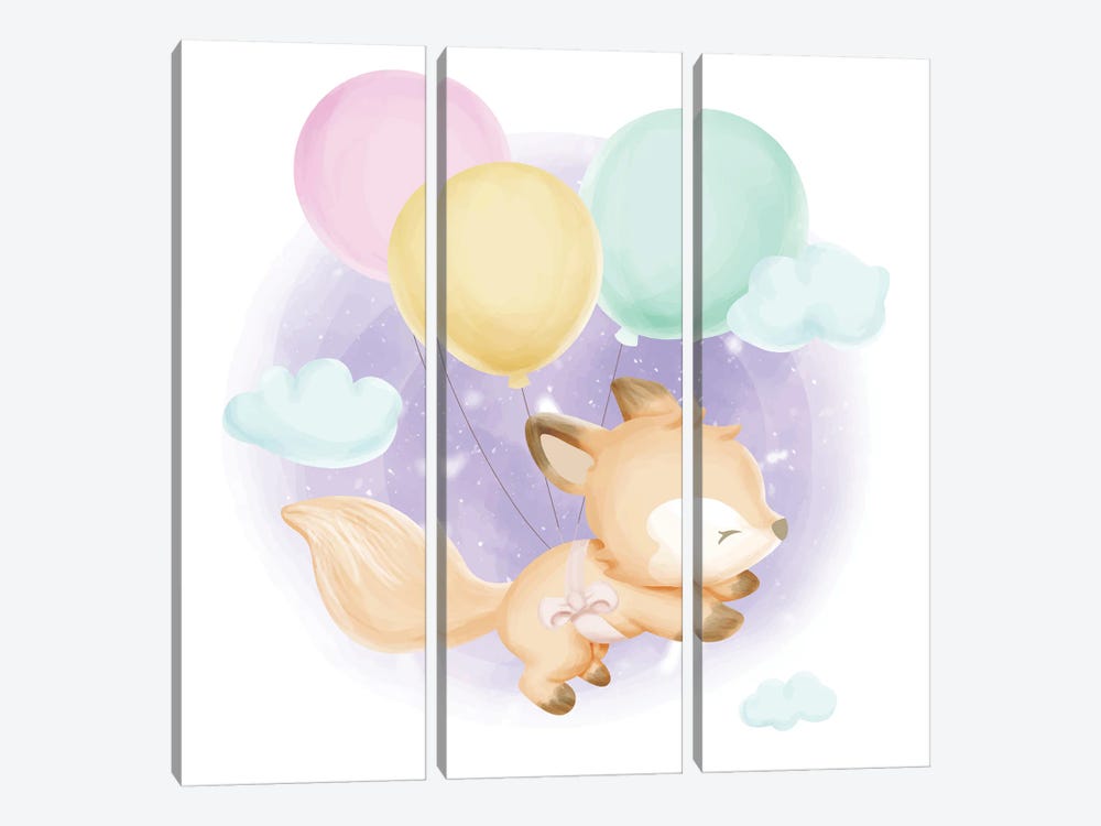 Baby Foxy And Balloons by Art Mirano 3-piece Canvas Art