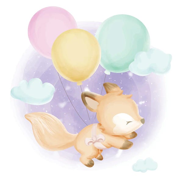 Art Mirano: Baby Foxy And Balloons by Art Mirano