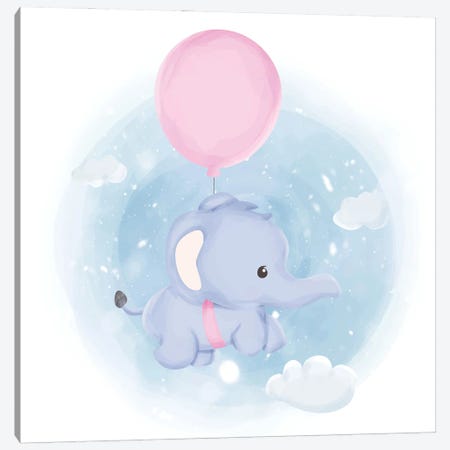 Baby Elephant Flying In Sky Canvas Print #ARM866} by Art Mirano Canvas Wall Art