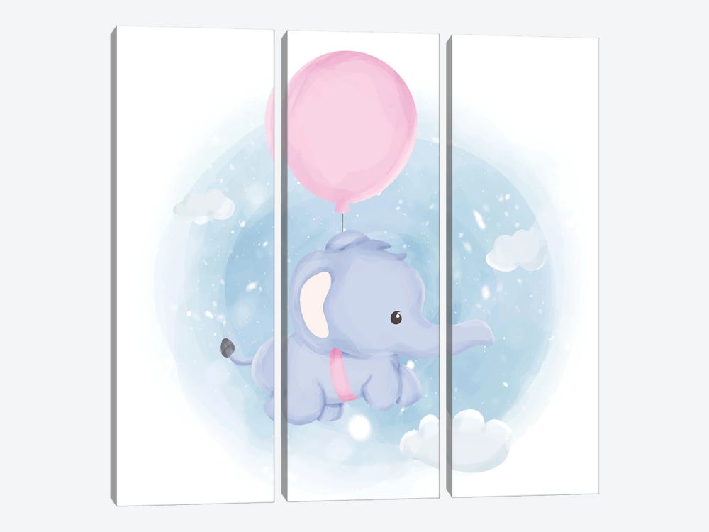 Baby Elephant Flying In Sky by Art Mirano 3-piece Canvas Print