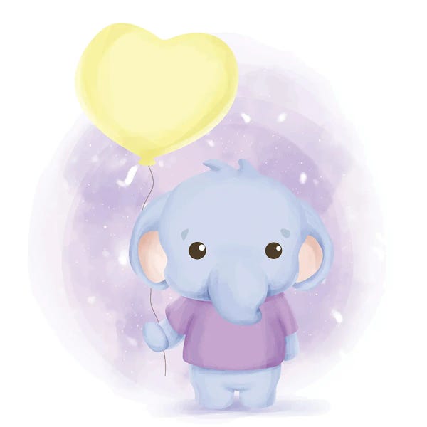 Art Mirano: Baby Elephant And Balloon by Art Mirano