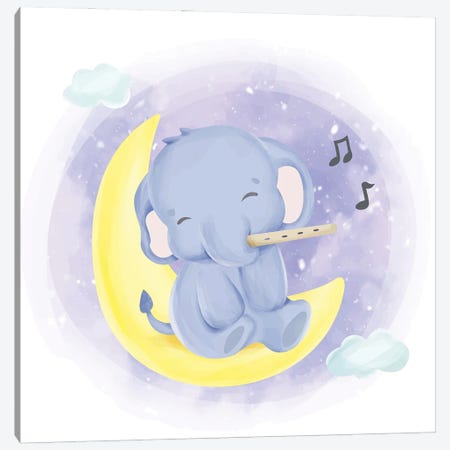 Baby Elephant Playing The Flute Canvas Print #ARM870} by Art Mirano Canvas Art