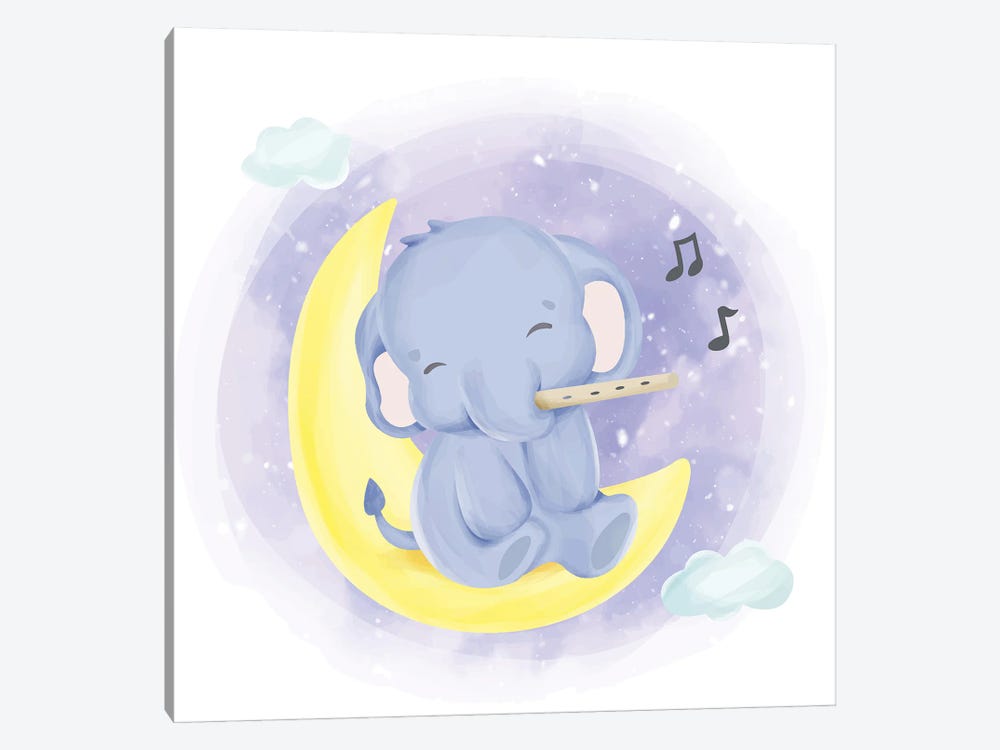 Baby Elephant Playing The Flute by Art Mirano 1-piece Canvas Wall Art