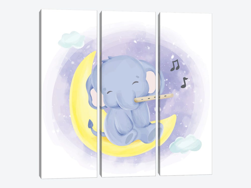 Baby Elephant Playing The Flute by Art Mirano 3-piece Canvas Art