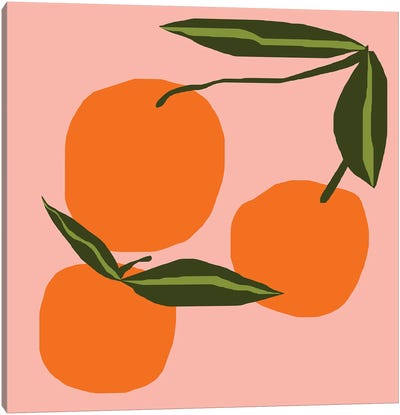 Oranges On The Pink Canvas Art Print - Minimalist Kitchen Art