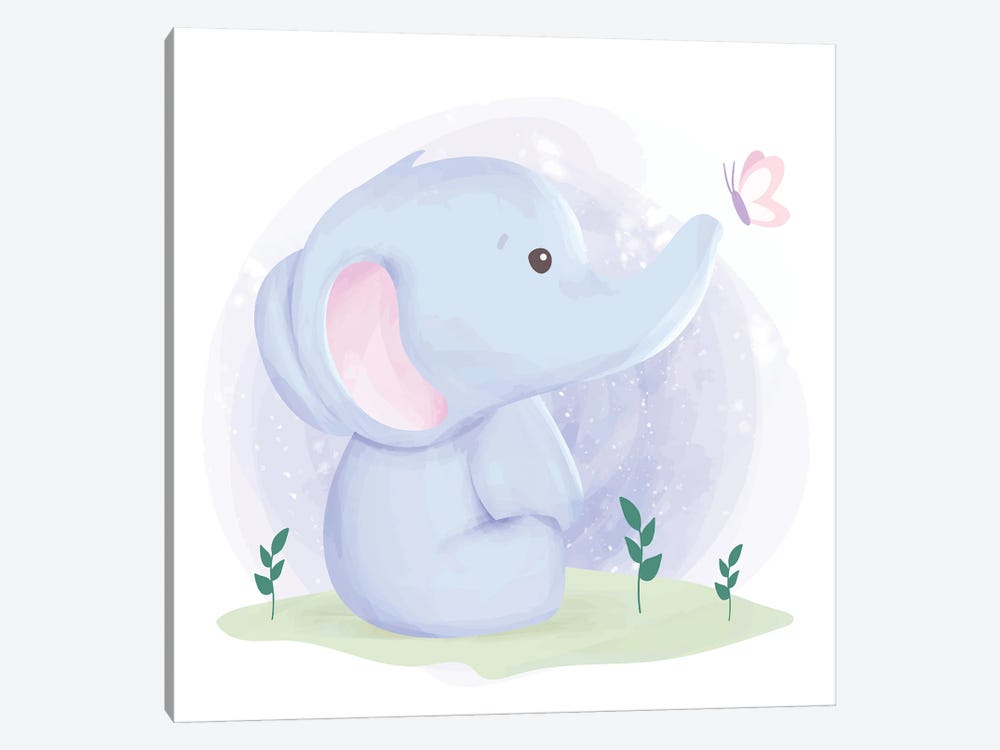 Cute Elephant And Butterfly by Art Mirano 1-piece Canvas Print