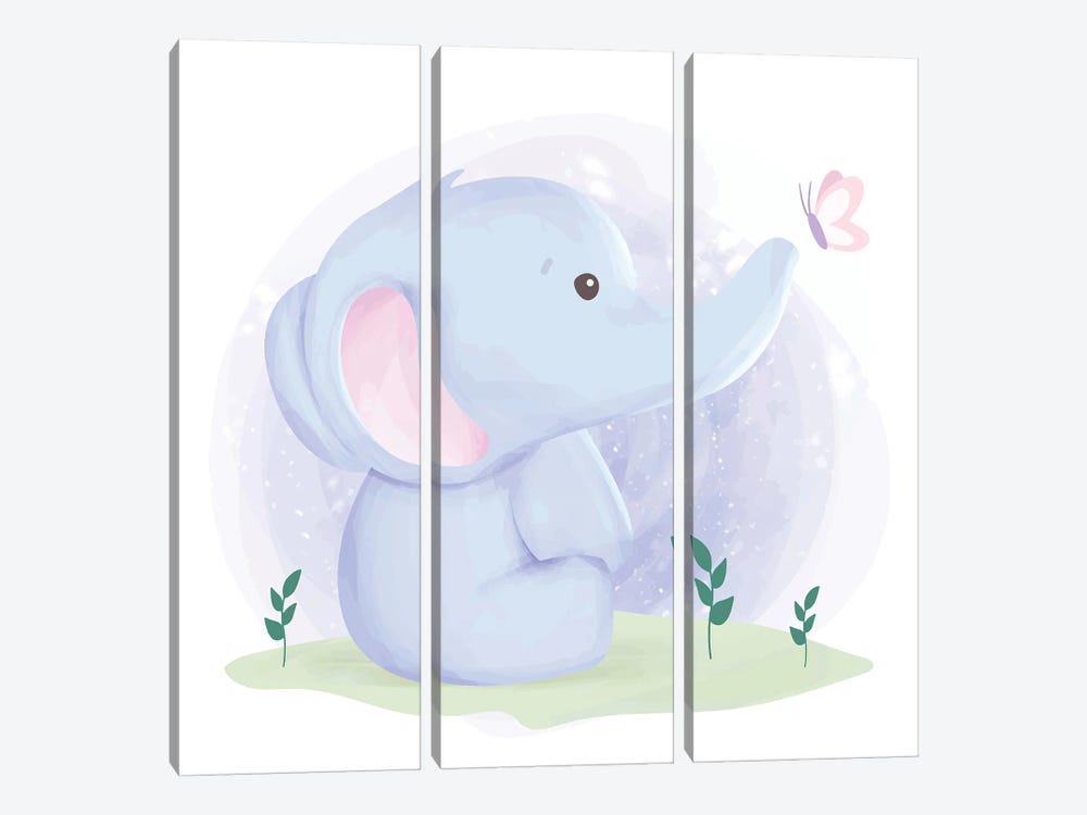 Cute Elephant And Butterfly by Art Mirano 3-piece Canvas Art Print