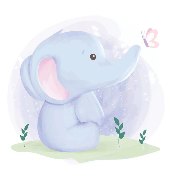 Art Mirano: Cute Elephant And Butterfly by Art Mirano