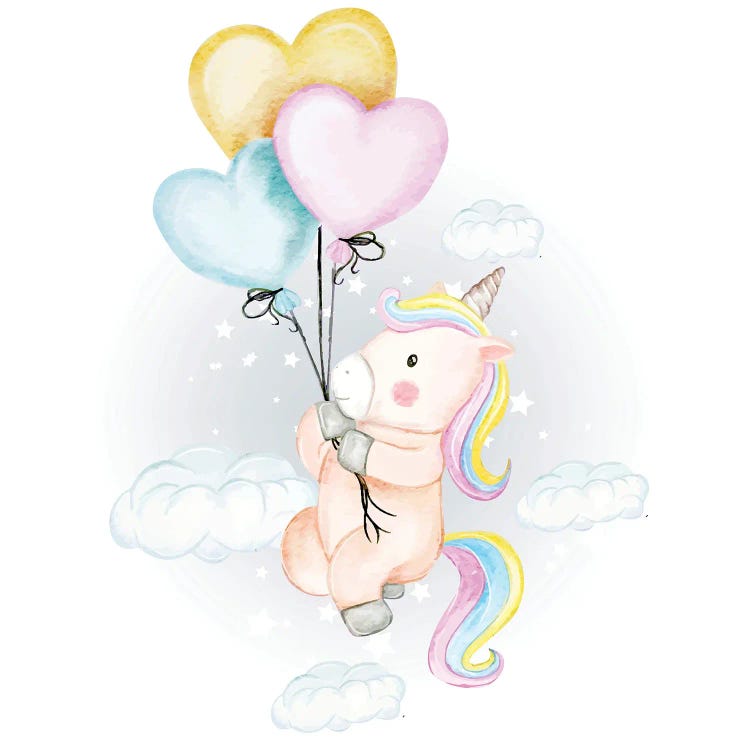 Unicorn Fly With Heart Balloons