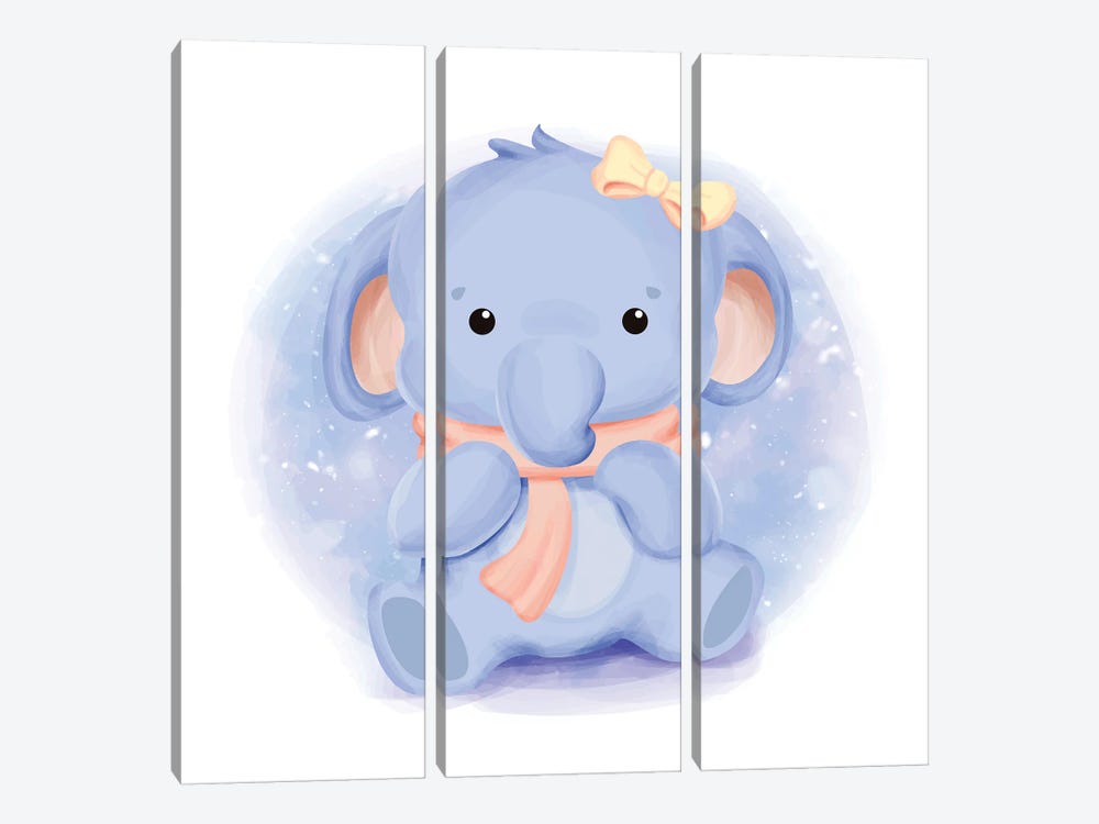 Baby Elephant With A Scarf by Art Mirano 3-piece Canvas Art Print
