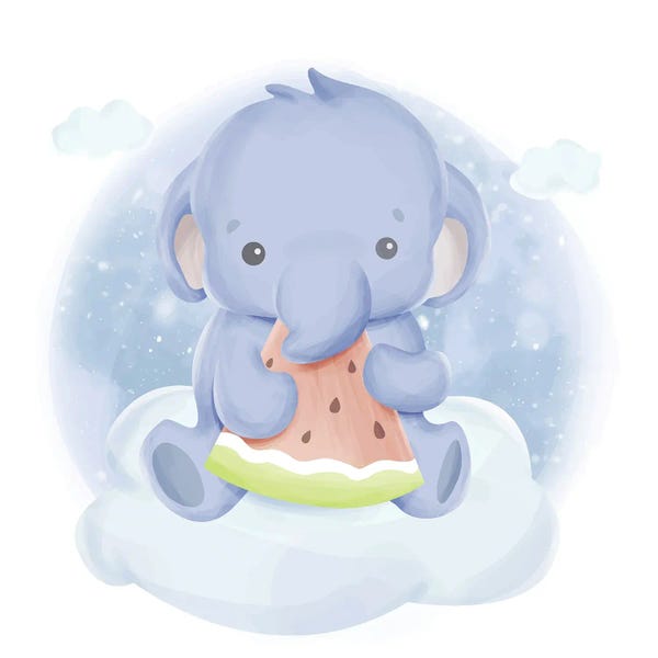 Art Mirano: Baby Elephant And Watermelon by Art Mirano