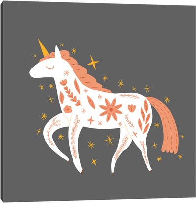 Bohemian Unicorn Canvas Art Print - Friendly Mythical Creatures