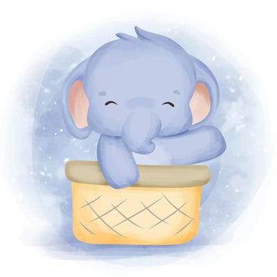 Baby Elephant In A Basket by Art Mirano multi panel art