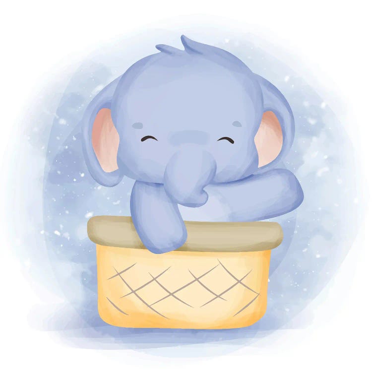 Baby Elephant In A Basket